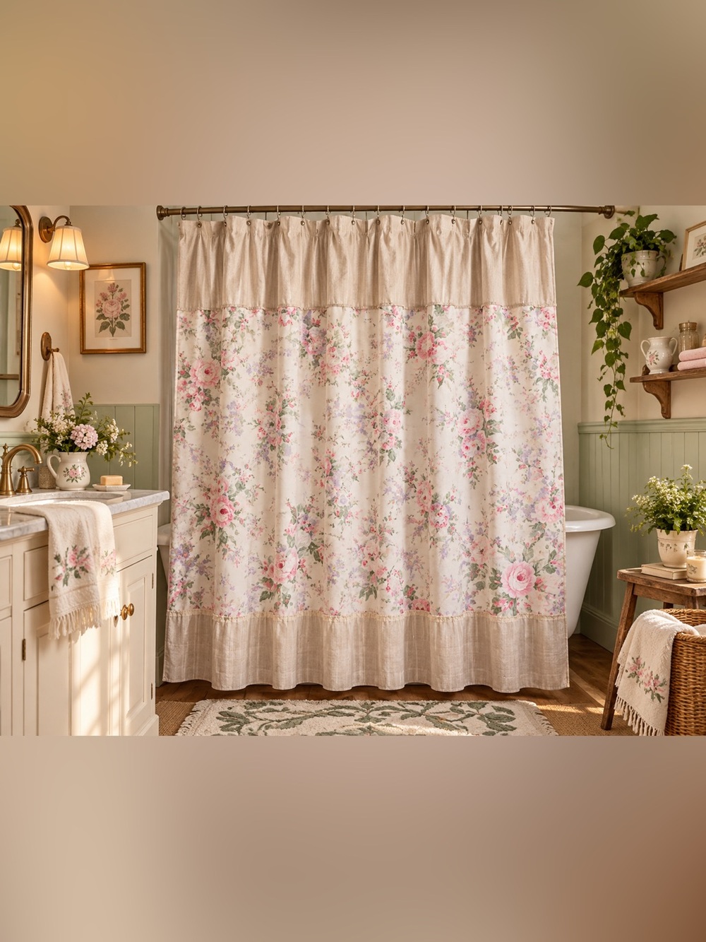 Vintage Rachel Ashwell Treasures Amanda Shower Curtain 72x72 | Shabby Chic Flora